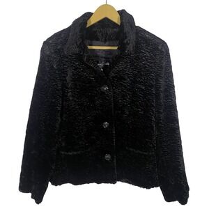 Vintage Black‎ Crushed Textured Velvet Jacket Blazer Small Goth Dark academia